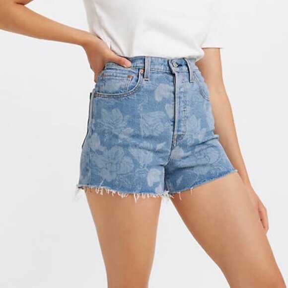 Levi's Ribcage Floral Print Jean Denim Shorts - Picture 2 of 14